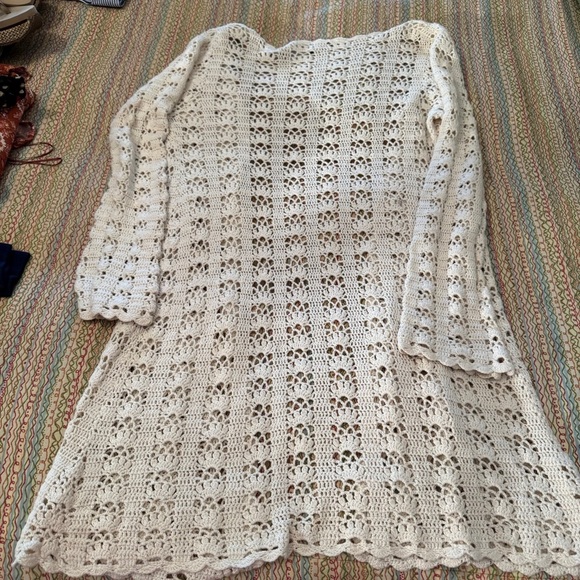 One Step Up Knitwear Chic Cream Crochet Open Front Cardigan Size Large - Picture 6 of 10